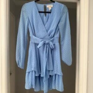 Jessica Simpson Blue Tiered Short Wrap Dress Long